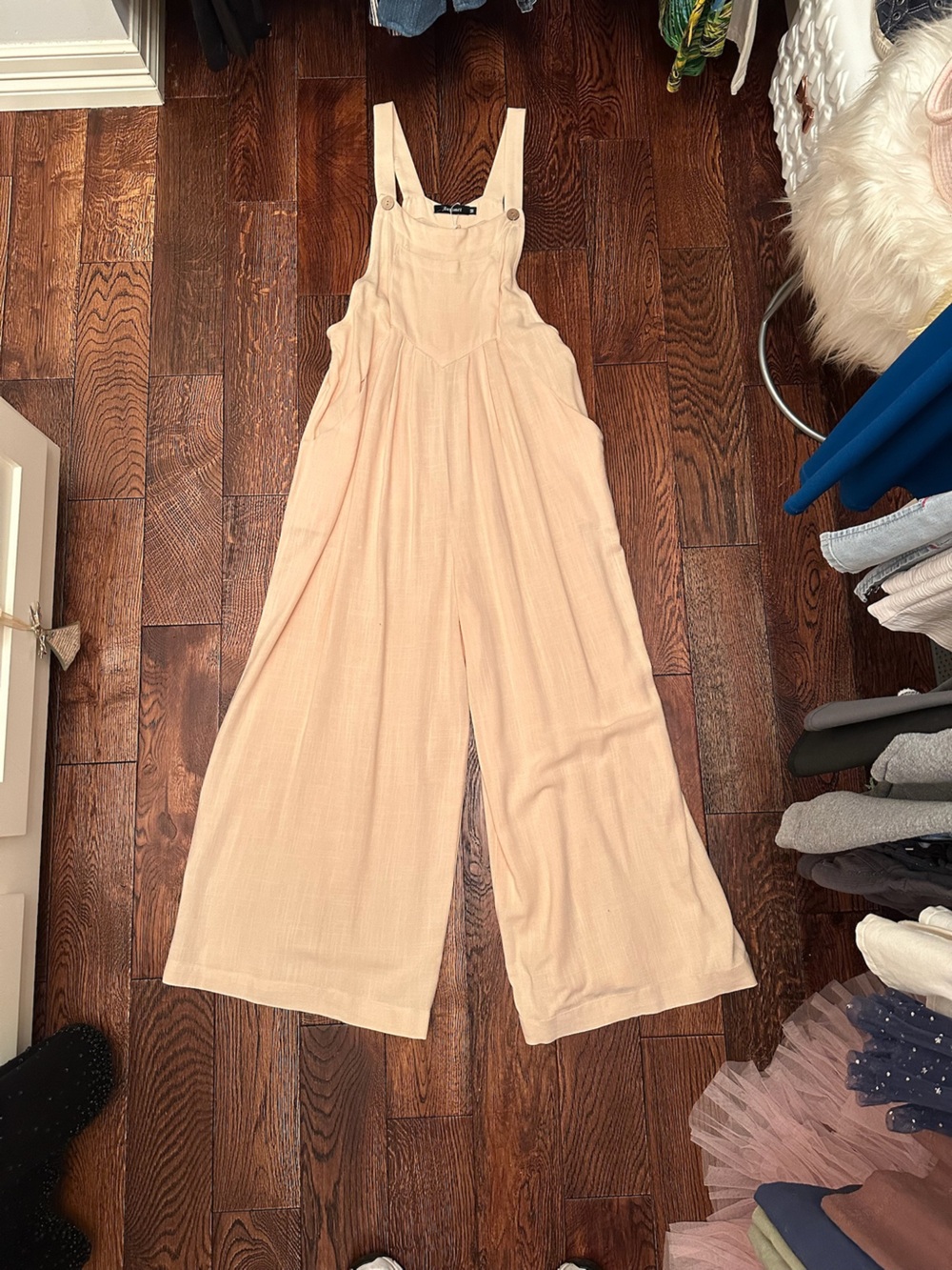 NWT Automet Cream Linen Blend Wide Leg Overall Jumpsuit Size M
